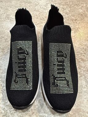Juicy Couture Black Knit Slip-On Sneakers with Crystal Logo